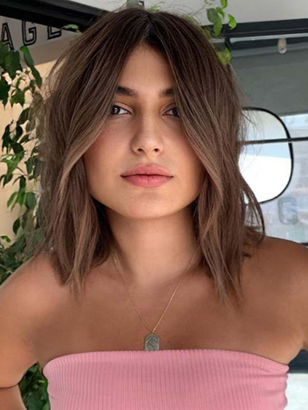 Parrucca Da Donna In Capelli Umani Castano Scuro 14" Senza Frangia Lunghezza Spalle Senza Calotta