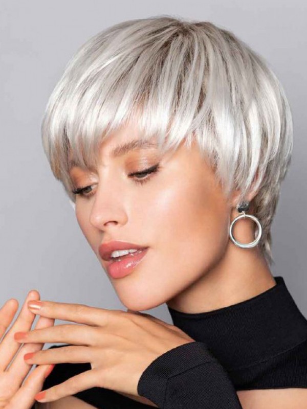 Parrucche Grigie Dritte Senza Cappuccio Per Capelli Corti Da 6 "
