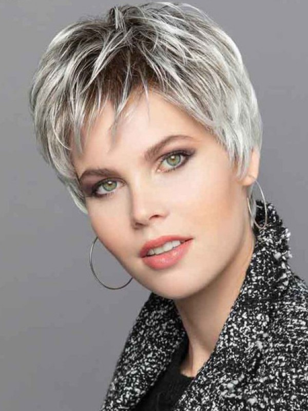 Parrucche Senza Cappuccio Da Donna Boycuts Parrucche Sintetiche Dritte Grigie Da 6 Pollici