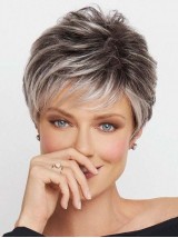 Parrucche Sintetiche Alla Moda Da 6" In Pizzo Grigio Pixie