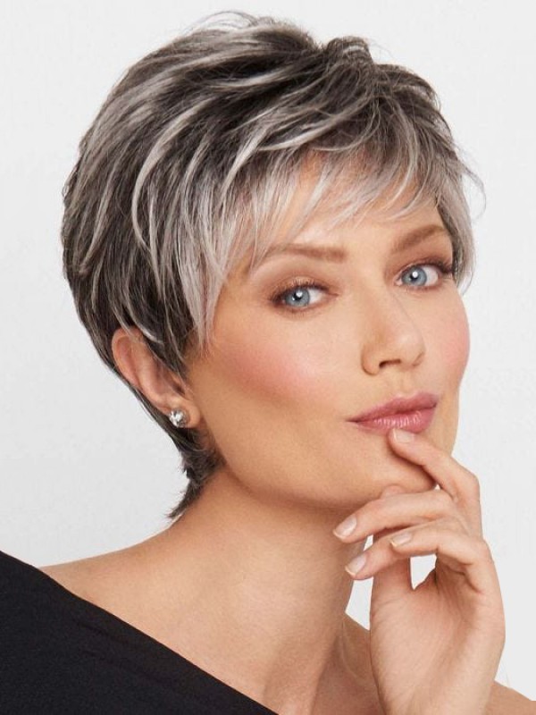 Parrucche Sintetiche Alla Moda Da 6" In Pizzo Grigio Pixie
