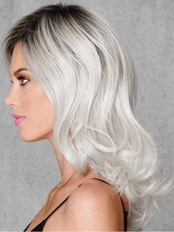 Parrucche Popolari In Fibra Sintetica Senza Cappuccio Da 16" Bianco-argento