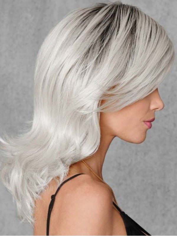 Parrucche Popolari In Fibra Sintetica Senza Cappuccio Da 16" Bianco-argento