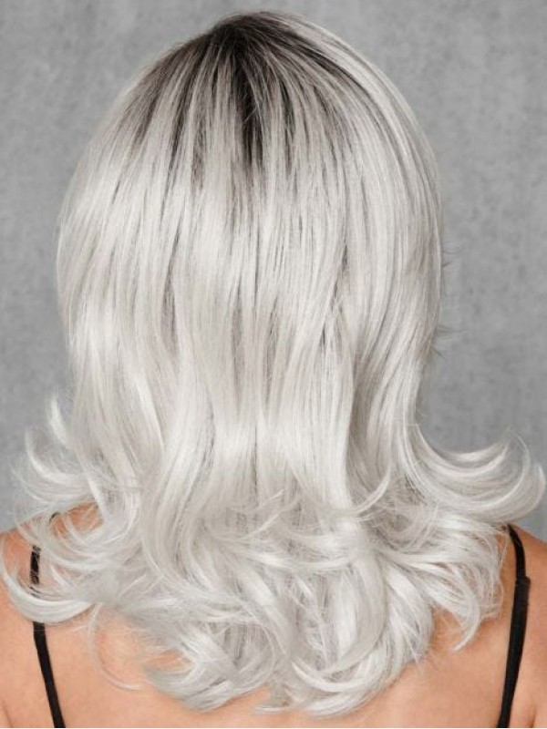 Parrucche Popolari In Fibra Sintetica Senza Cappuccio Da 16" Bianco-argento