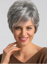 Parrucche Sintetiche Senza Cappuccio A Strati Grigi Corti