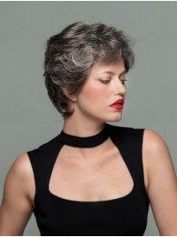 Parrucche Sintetiche Grigie Corte Senza Cappuccio Da 6" Boycuts