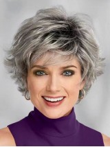Parrucche Sintetiche Corte Pixie Cut Ombre Grey Con Frangia