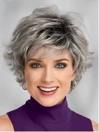 Parrucche Sintetiche Corte Pixie Cut Ombre Grey Con Frangia