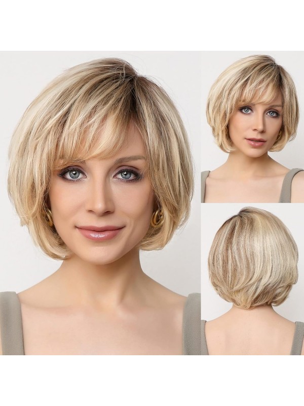 Parrucche Da Donna Naturali A Strati Bob Parrucche Sintetiche Con Frangia