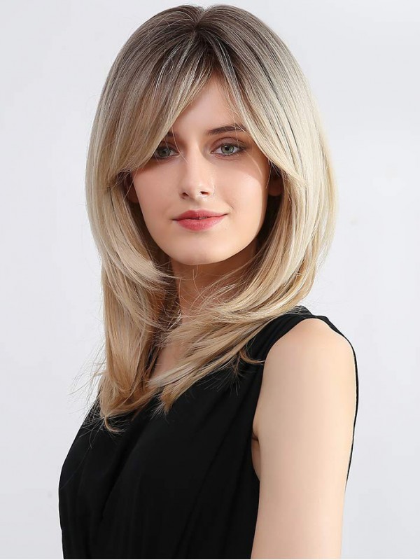 Parrucche Bionde Con Frangia Da Donna 16" Parrucche Sintetiche