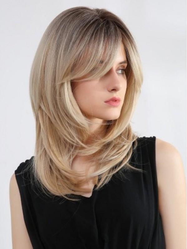 Parrucche Bionde Con Frangia Da Donna 16" Parrucche Sintetiche