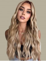 Parrucche Sintetiche Ondulate Lunghe Ombre Blonde 26"