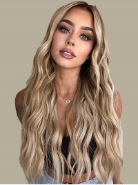 Parrucche Sintetiche Ondulate Lunghe Ombre Blonde 26"