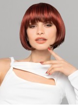 Parrucche Sintetiche Corte Senza Cappuccio Con Frangia Color Claret