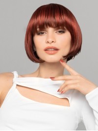 Parrucche Sintetiche Corte Senza Cappuccio Con Frangia Color Claret