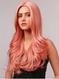 Parrucca Sintetica Senza Cappuccio Rosa Lunga Onda Del Corpo Da 20" Senza Frangia Per Cosplay Parrucca Di Halloween