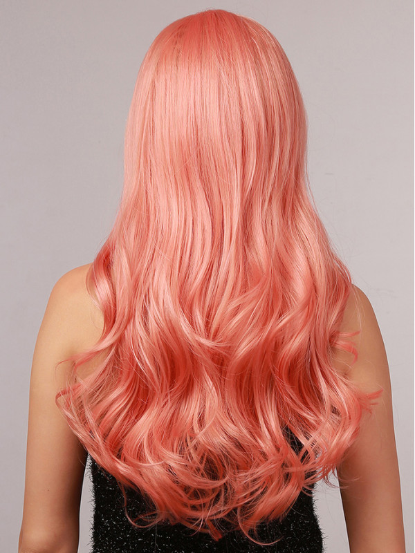 Parrucca Sintetica Senza Cappuccio Rosa Lunga Onda Del Corpo Da 20" Senza Frangia Per Cosplay Parrucca Di Halloween