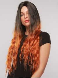 Parrucche Sintetiche Con Riga Centrale Da 26" E Onda Naturale Ombré