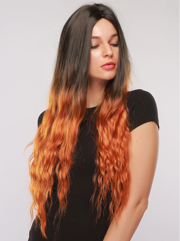 Parrucche Sintetiche Con Riga Centrale Da 26" E Onda Naturale Ombré