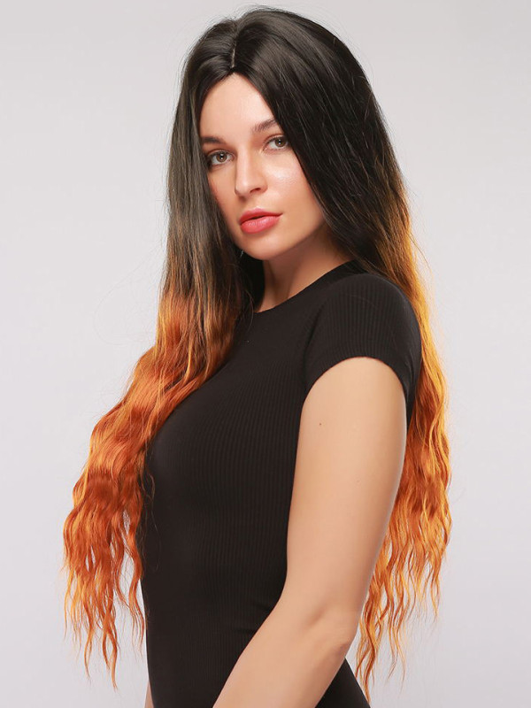 Parrucche Sintetiche Con Riga Centrale Da 26" E Onda Naturale Ombré