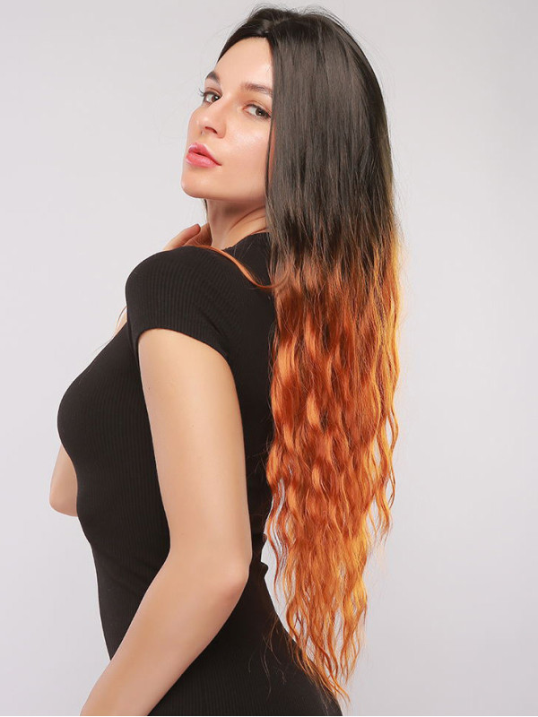 Parrucche Sintetiche Con Riga Centrale Da 26" E Onda Naturale Ombré