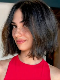 Parrucche Sintetiche Ombre/2 Toni Lisce Da 10" Senza Frangia Lunghezza Mento