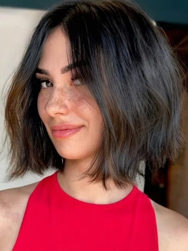 Parrucche Sintetiche Ombre/2 Toni Lisce Da 10" Senza Frangia Lunghezza Mento