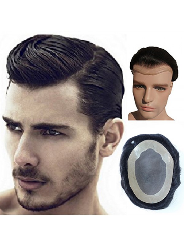 8"x10" Toupee Mtoup201101 Degli Uomini Dei Capelli Umani Corti Corti Neri