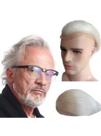 8"x10" Toupee Da Uomo Per Capelli Umani Lisci Bianchi Per Uomini Anziani Mtoup201109