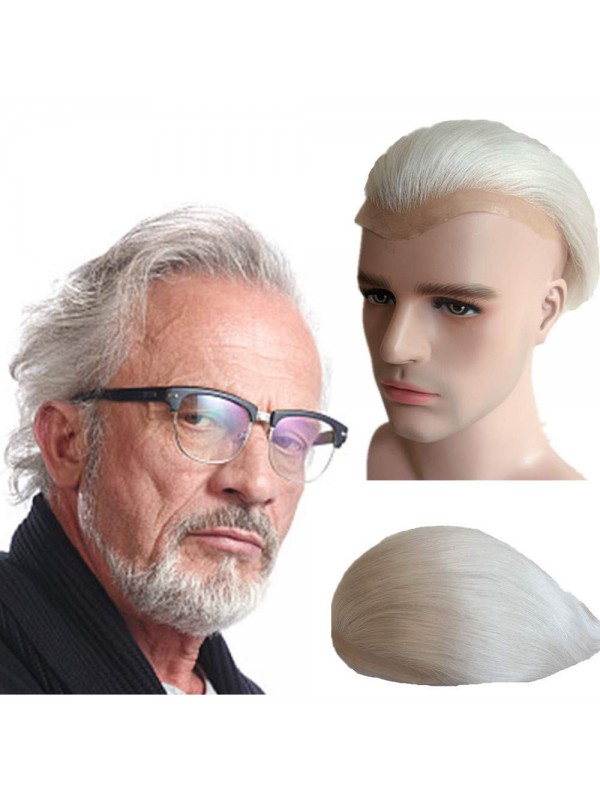 8"x10" Toupee Da Uomo Per Capelli Umani Lisci Bianchi Per Uomini Anziani Mtoup201109