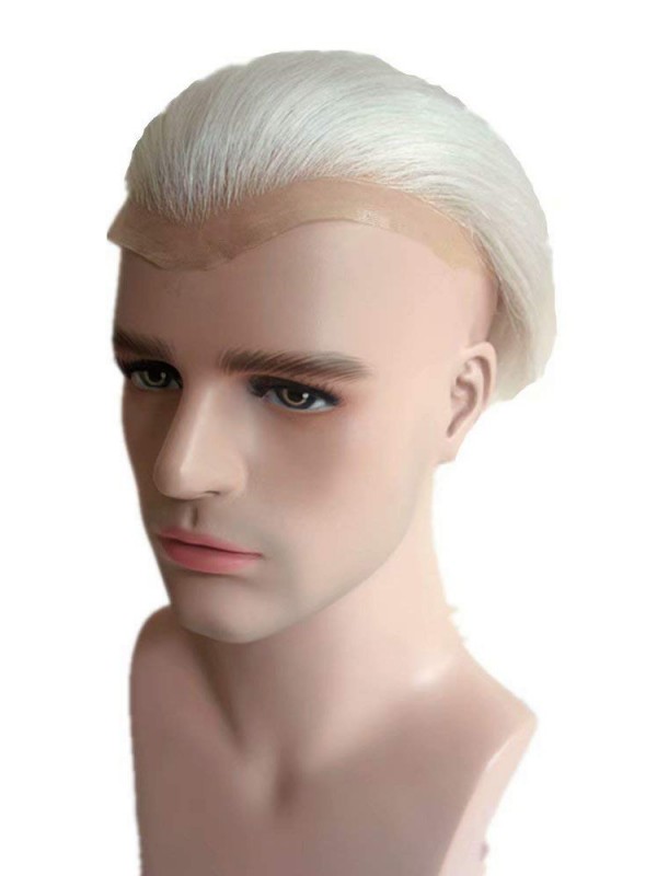 8"x10" Toupee Da Uomo Per Capelli Umani Lisci Bianchi Per Uomini Anziani Mtoup201109