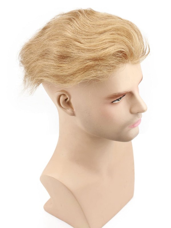 8"x10" Toupee Mtoup201111 Per Uomo Biondo Scuro Corto Dritto Con Capelli Umani