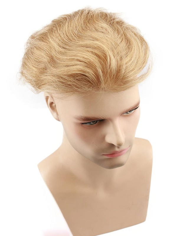 8"x10" Toupee Mtoup201111 Per Uomo Biondo Scuro Corto Dritto Con Capelli Umani