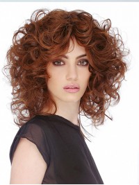 Parrucche Di Capelli Umani Ricci Classici Ramati Con Lunghezza Della Spalla Riccia