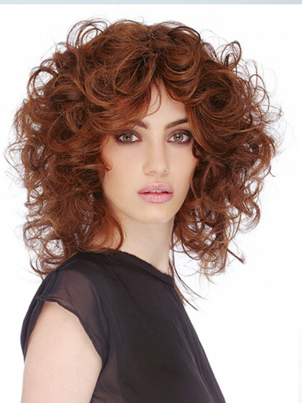 Parrucche Di Capelli Umani Ricci Classici Ramati Con Lunghezza Della Spalla Riccia