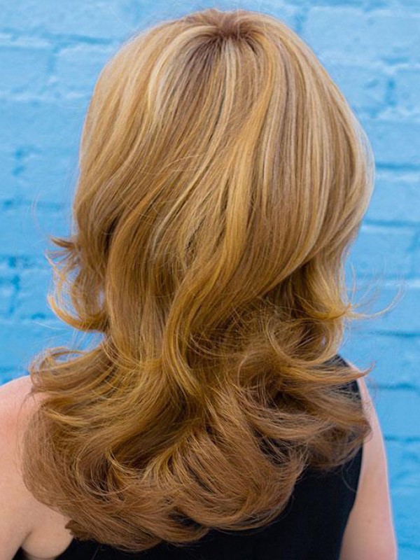 Parrucche Di Capelli Umani Biondi Ondulati Da 16 "Top Senza Cappuccio