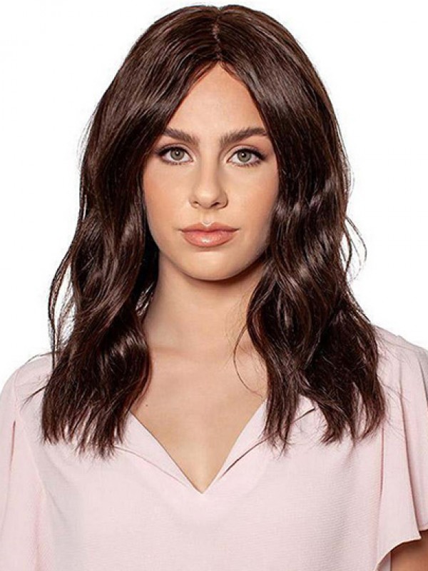 Parrucche Di Capelli Umani All'Ingrosso Ondulati Castani Lunghi Senza Frangia