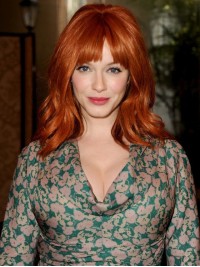 Ondulato Senza Cappuccio Con Frangia Lunghezza Spalle 16 "Bellissimi Capelli Umani Parrucche Christina Hendricks