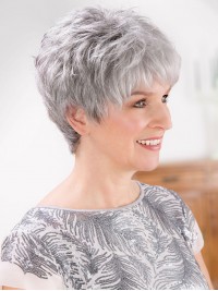 Parrucche Grigie Con Pizzo Anteriore Corto E Dritto Da 8"