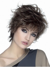 Parrucche Sintetiche Corte Da Donna Classiche Ondulate Marroni Da 8 "