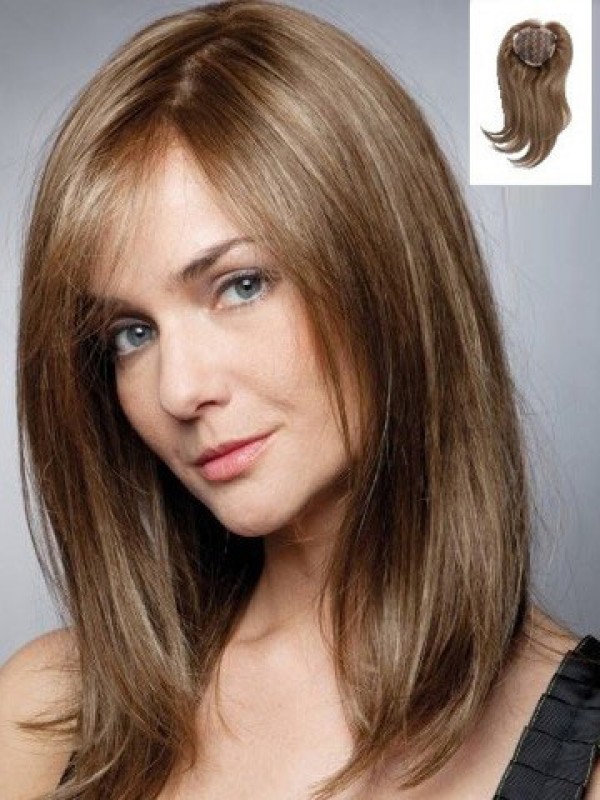 4.75"x4.75" Pezzi Di Capelli Mono Per Capelli Umani Remy Dritti Marroni Naturali