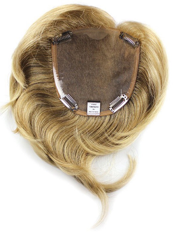 5.25"x5.75"Capelli Umani Lisci Biondi Di Remy Mono Medium Top Piece
