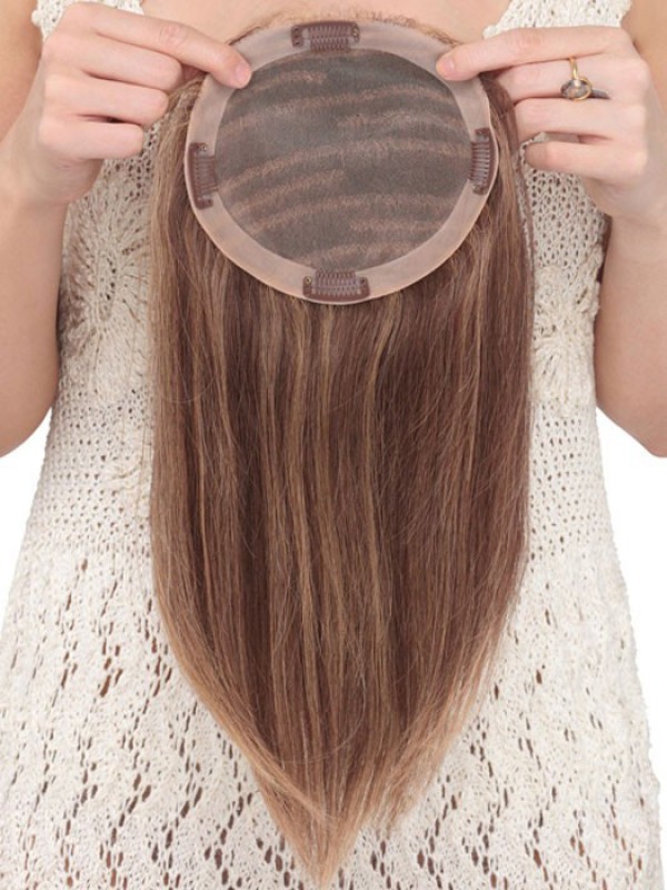 7"x6" Pezzo Superiore Sexy Dei Capelli Umani Marroni Lunghi
