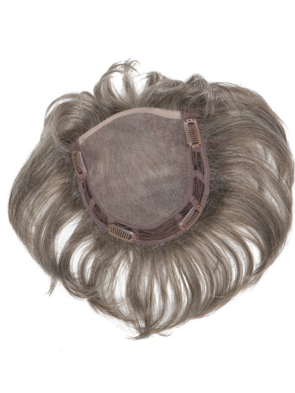 5"x5.75" Pezzi Di Capelli Mono 100% Capelli Umani Lisci Grigio Scuro