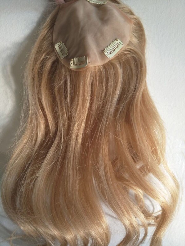 5"x5.75" Capelli Biondi Ondulati 100% Capelli Umani Mono