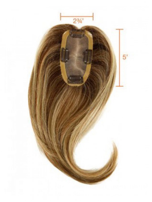 5"x2.75" Pezzi Di Capelli Mono Lunghi Ondulati Marroni Di Remy Dei Capelli Umani