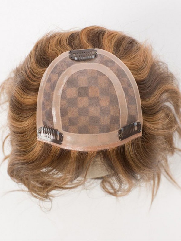 6"x6.5" Parrucchino Superiore In Monofilamento Di Capelli Umani Al 100%.