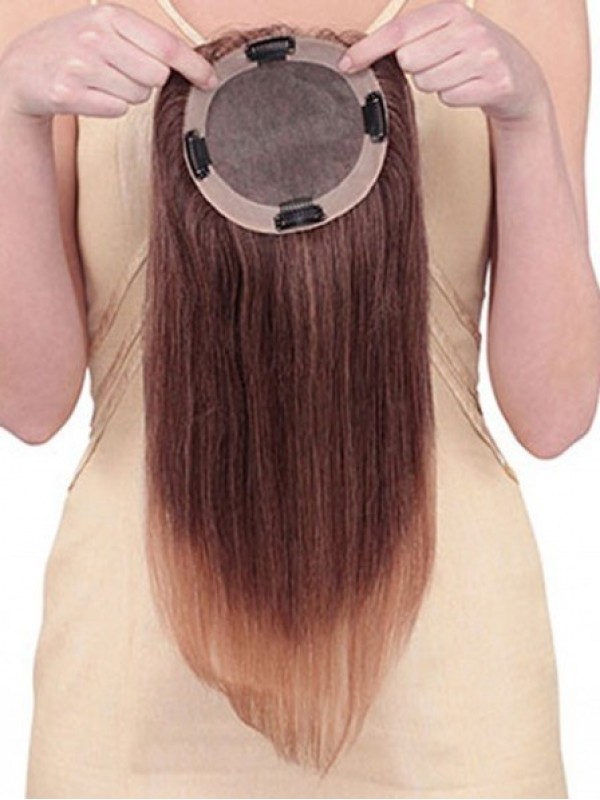 5"x5.75"Pezzo Superiore Mono Di Capelli Umani Marrone Scuro