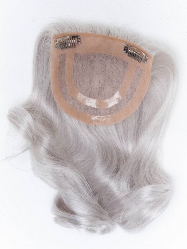 5"x5" Pezzo Di Capelli Ondulati Bianco Argentato Medio Alla Moda