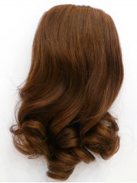 4"x3.5"x14" Parrucchino Di Capelli Umani Castani Ondulati Sexy